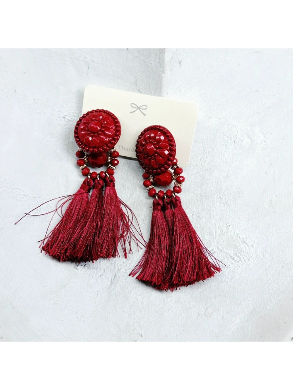 2552mc. Burgundy Tassel Earrings